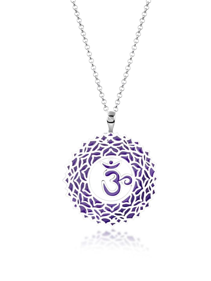 Nenalina Halskette Sahasrara Chakra Anhänger Emaille Yoga 925 Silber, Silber