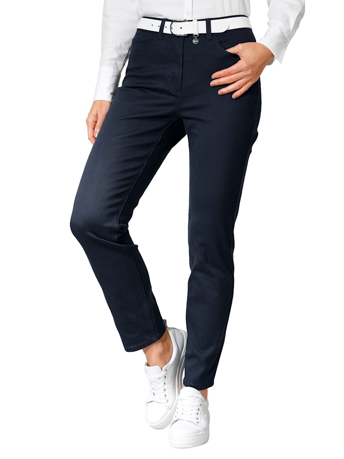 MONA Pantalon avec ceinture partiellement extensible en grandes tailles, Marine