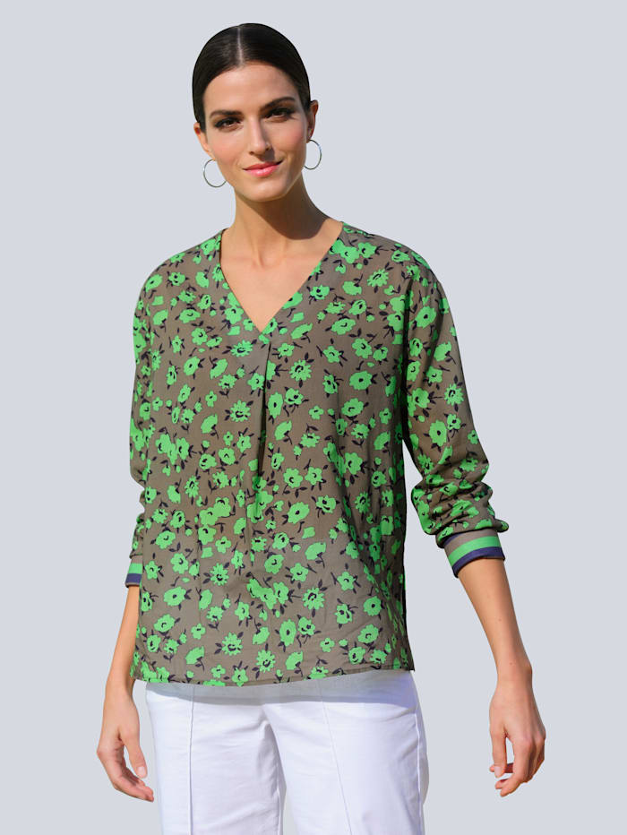 Alba Moda Druckbluse mit breiter Manschette, Khaki/Grün