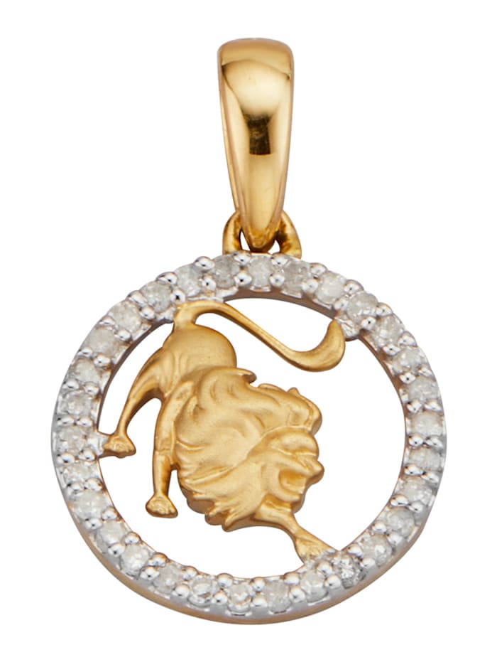 Sternzeichen-Anhänger - Löwe - mit Diamanten in Gelbgold 585, Bicolor