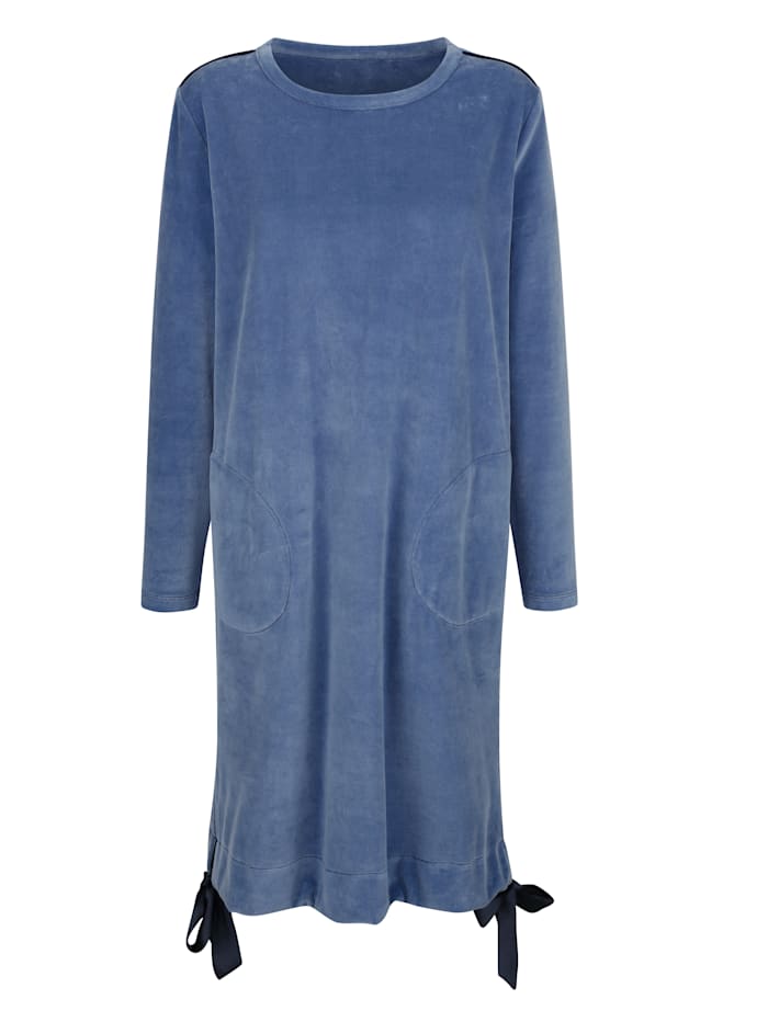 Harmony Hauskleid aus weichem Nickistoff, Rauchblau/Marineblau