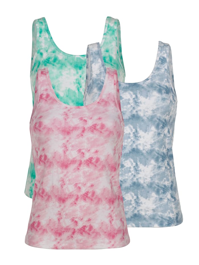 Harmony Hemdjes per 3 stuks met modieuze batikprint, Lichtblauw/Mint/Roze