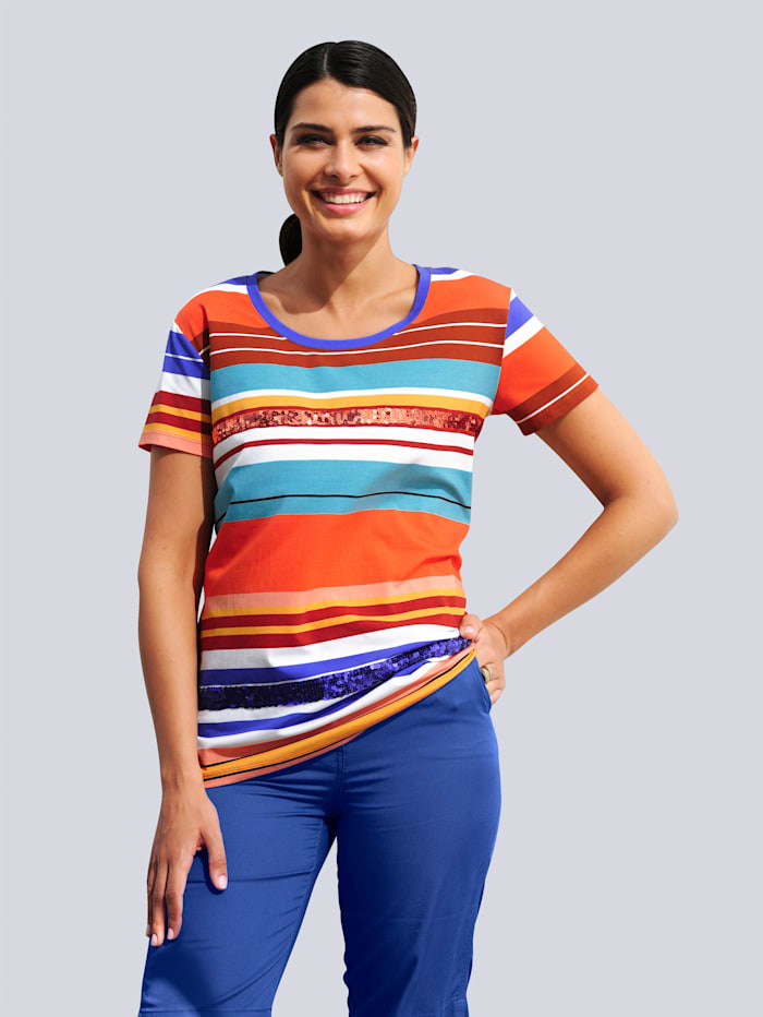 Alba Moda Shirt met pailletten, Oranje/Blauw