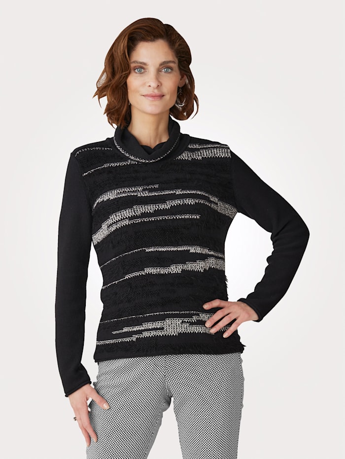 MONA Pullover mit haarigem Effektgarn, Schwarz/Weiß