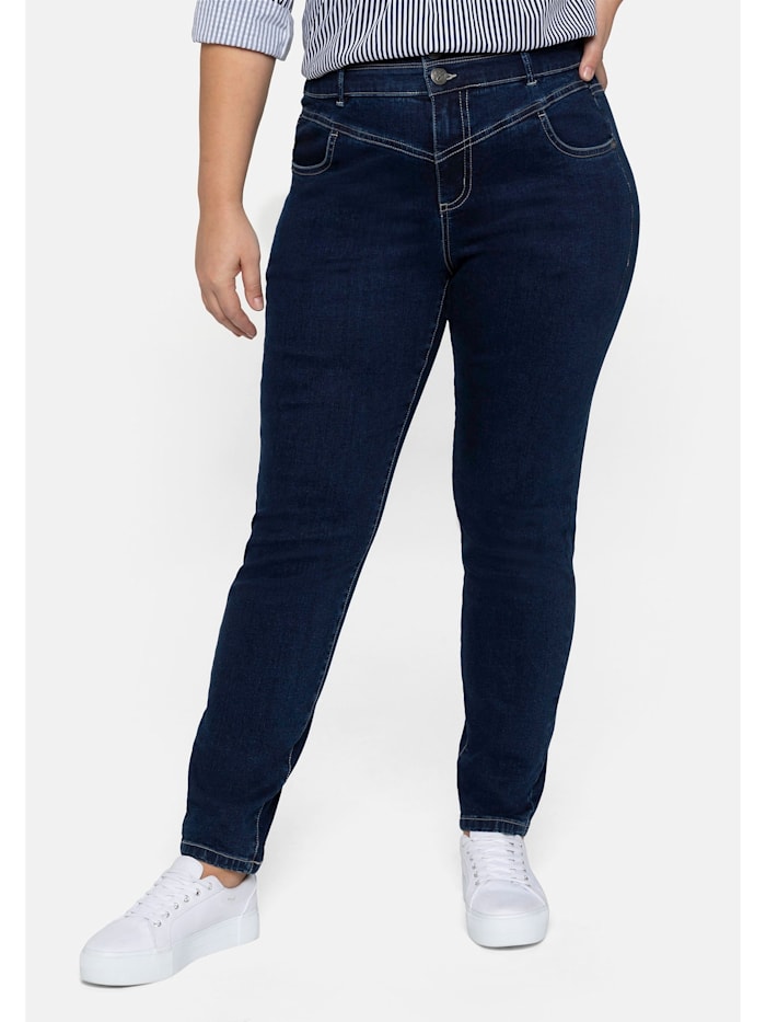 Sheego High-Waist-Jeans mit formendem High-Waist-Bund, dark blue Denim