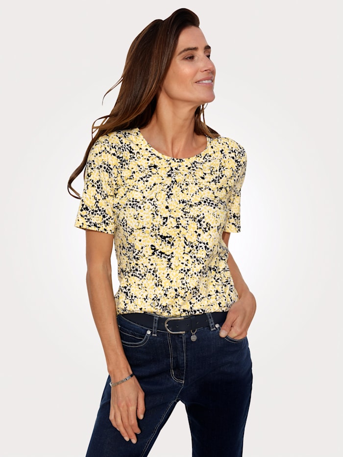 Shirt mit grafischem Dessin, Gelb/Marineblau