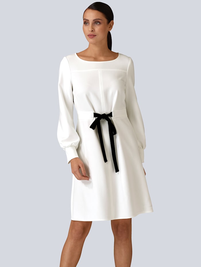 Alba Moda Kleid mit Bindeband auf Taillenhöhe, Weiß