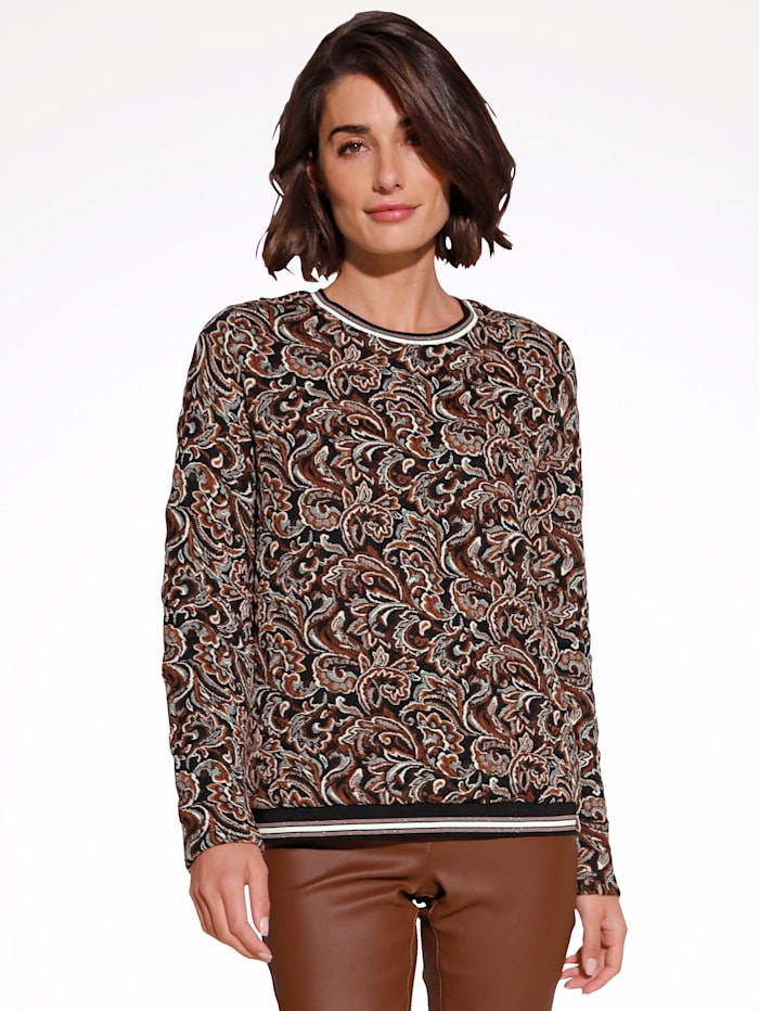 MONA Sweatshirt met subtiel glanzend effectgaren, Zwart/Bruin