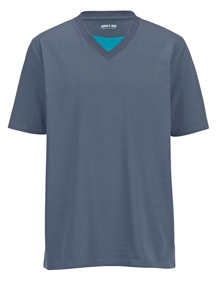 John F. Gee T-shirt av 100% bomull, Turkos/Jeansblå