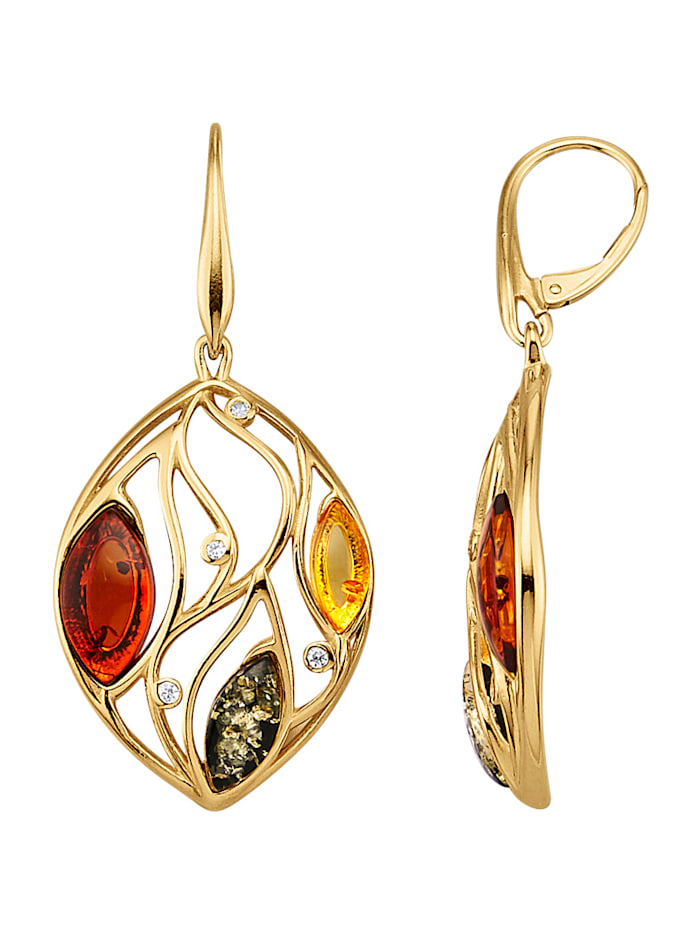 Boucles d'oreilles avec pierres d'ambre colorées, Multicolore