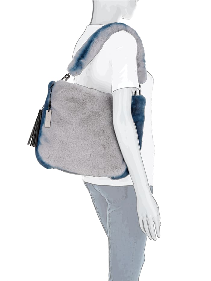 SURI FREY Handtasche in Felloptik, Grau/Blau