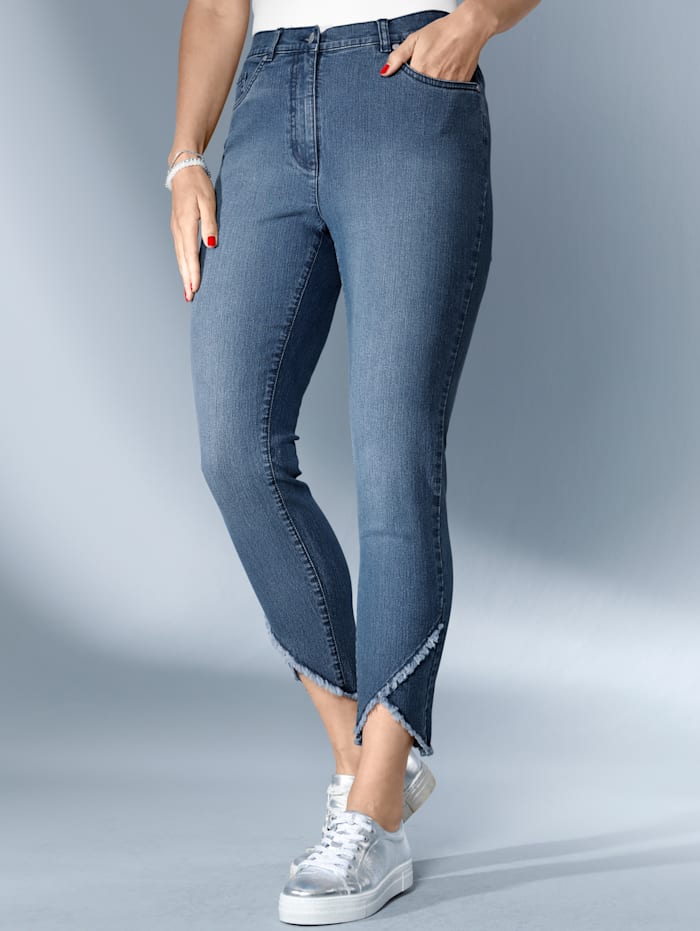 MIAMODA Jeans mit asymmetrischem Fransenabschluss, Blue stone