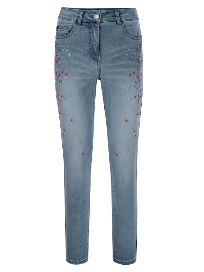 Jeans mit farbenfroher Stickerei im Vorderteil
