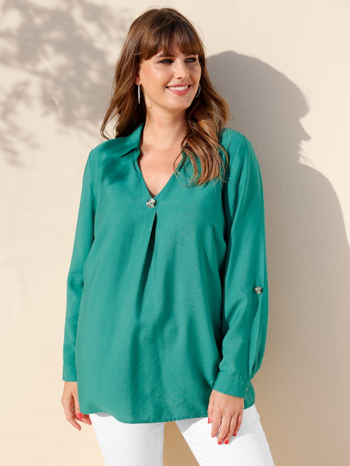 MIAMODA Tunikabluse mit Hemdkragen und V-Ausschnitt, Grün