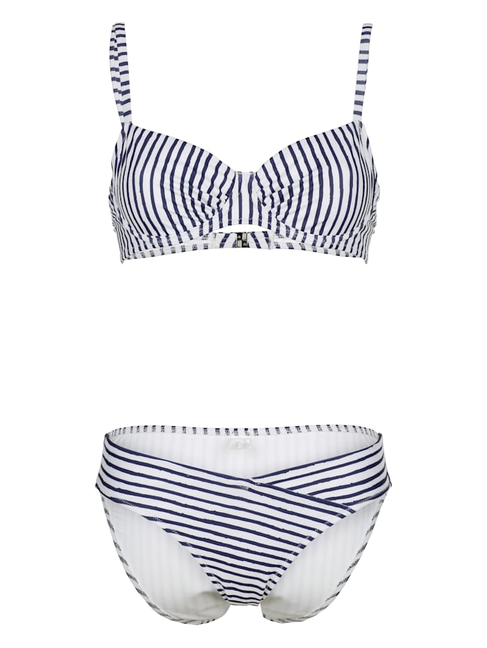 Rösch Bikini mit leicht überkreuztem Hösschendetail, Blau/Weiß