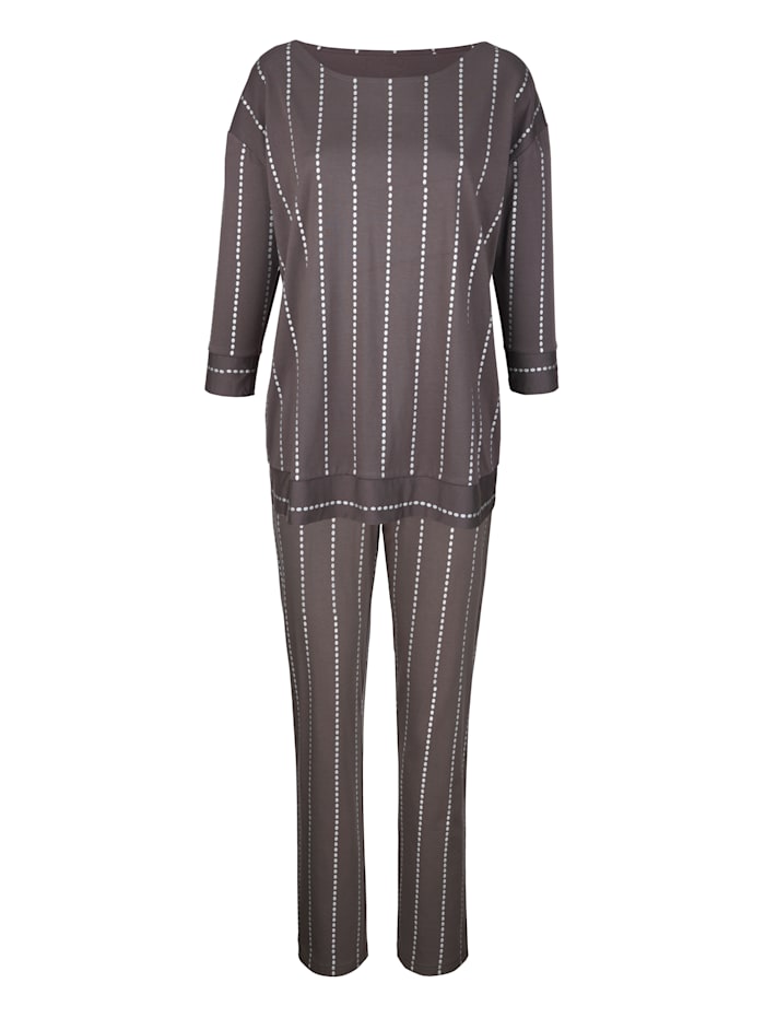 Simone Schlafanzug mit silberfarbenem Punktedruck, Anthrazit/Silberfarben