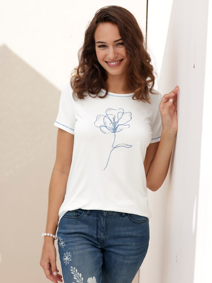 AMY VERMONT Shirt mit hochwertiger Blumenstickerei, Weiß