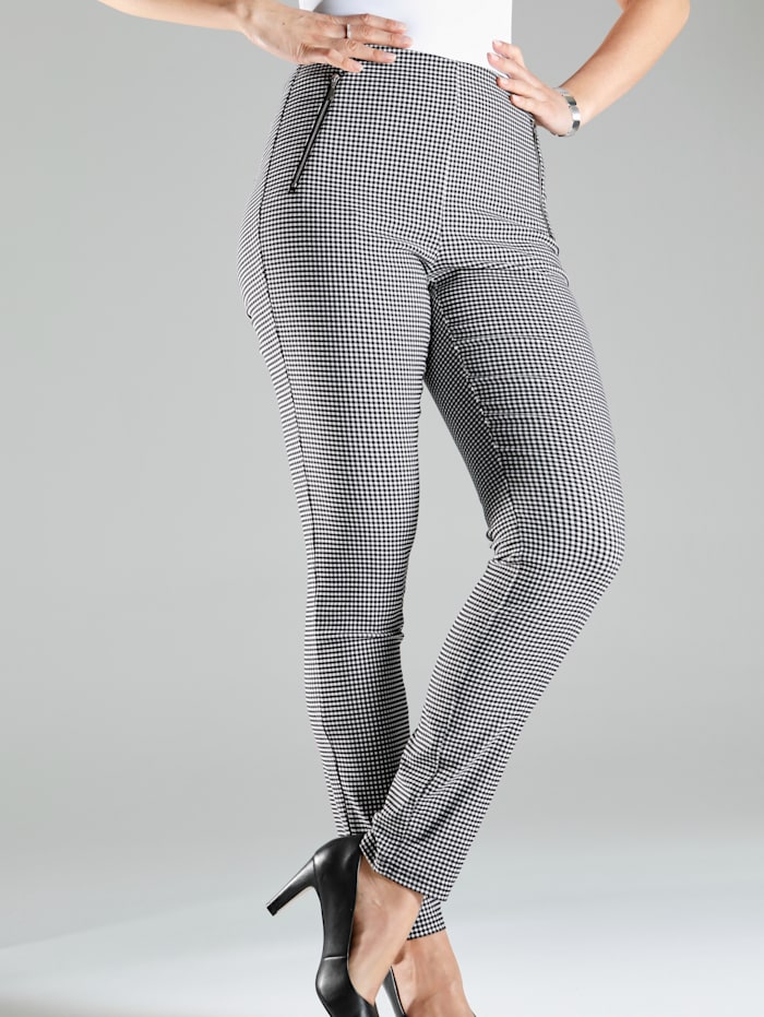 m. collection Pantalon en matière stretch confortable, Noir/Blanc
