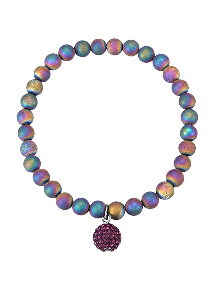 Regenbogenachat-Armband mit lilafarbener Kristall-Kugel, Multicolor
