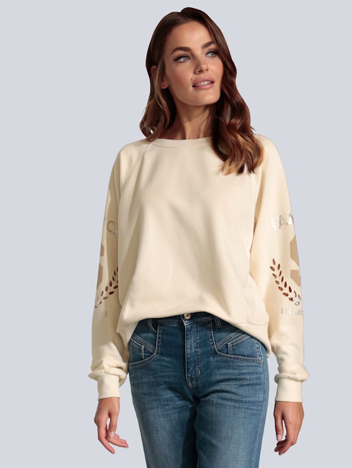 MARGITTES Sweatshirt mit Lochstickerei am Arm, Creme-Weiß