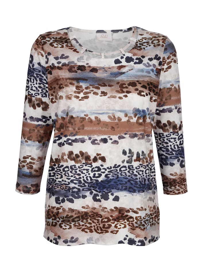 Paola Shirt met prachtig dessin, Marine/Bruin/Lichtblauw