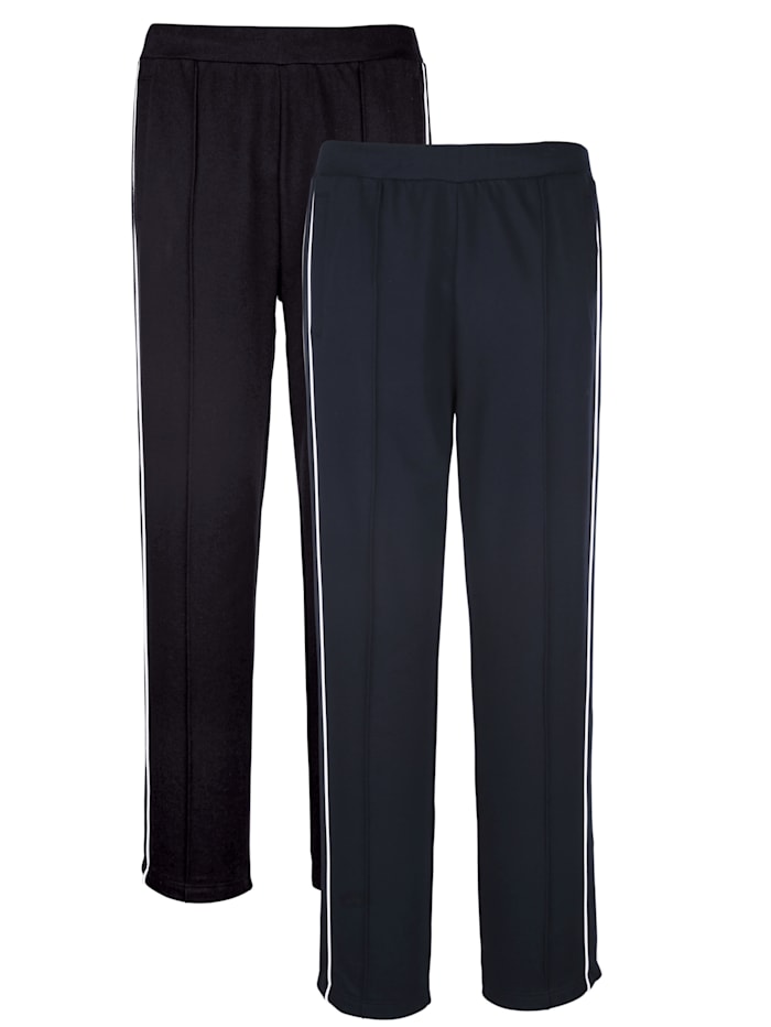 Pantalons de loisirs par lot de 2 à plis surpiqués, Noir/Marine/Blanc