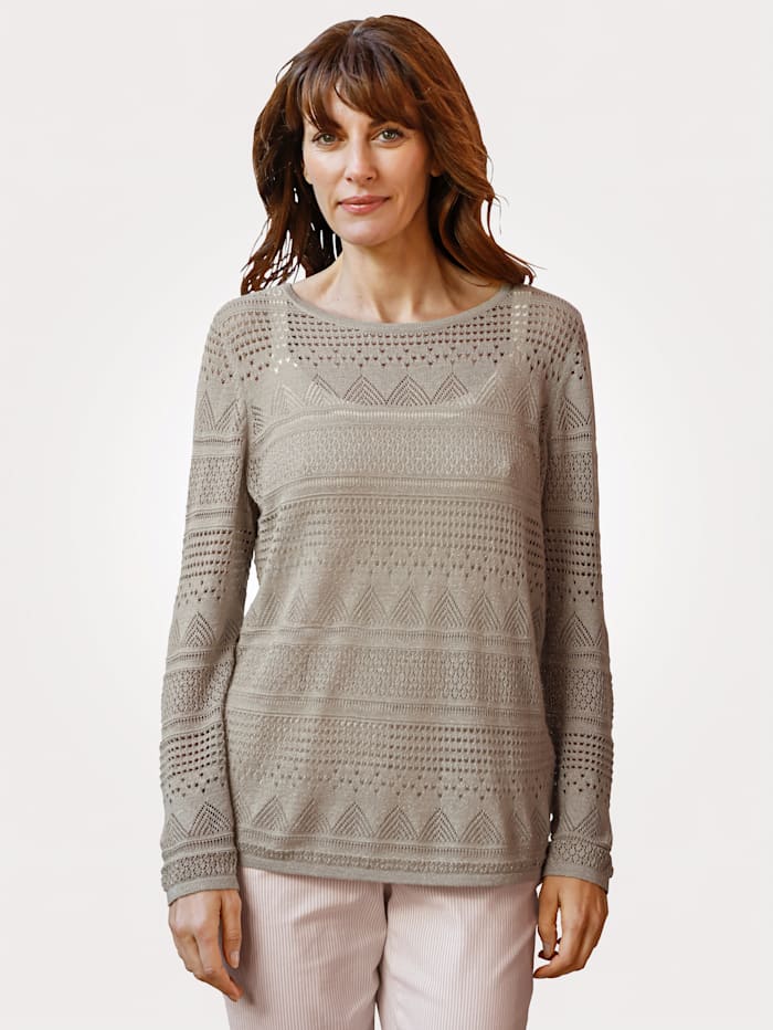 MONA Pull-over en maille ajourée, Taupe/Coloris or