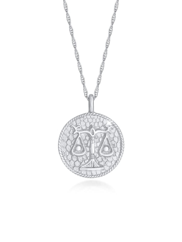 Elli Halskette Sternzeichen Waage Münze 925 Silber, Silber