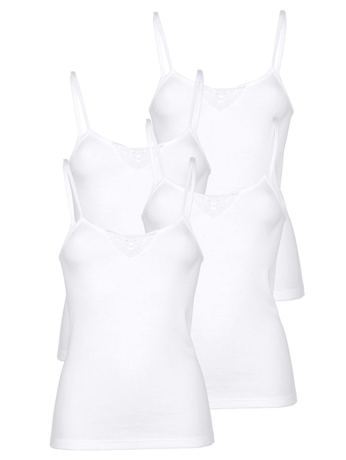 Viania Unterhemden im 4er-Pack mit Spitze am Ausschnitt, Weiß