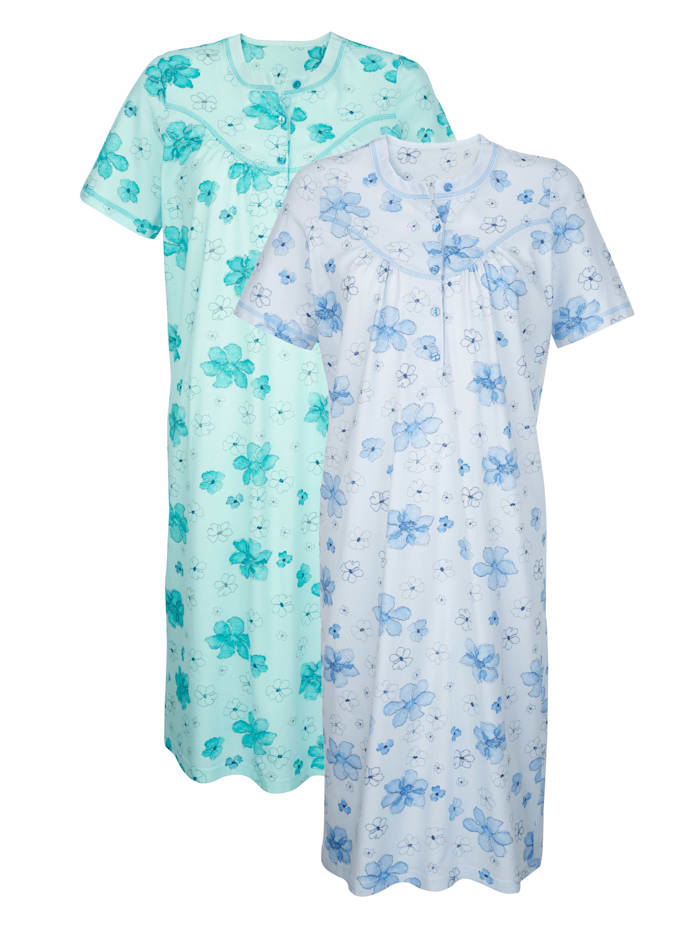 Harmony Chemises de nuit à jolies surpiqûres contrastantes, Menthe/Bleu ciel