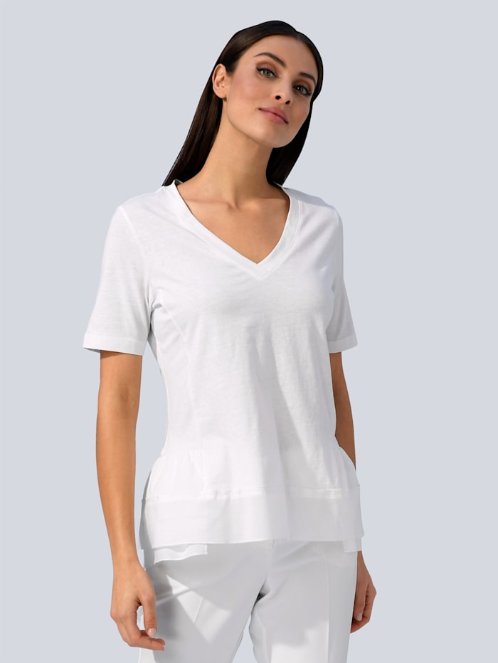 Alba Moda Shirt mit V-Ausschnitt, Weiß