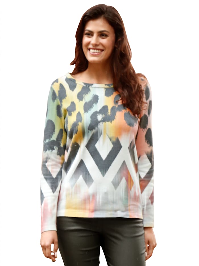 AMY VERMONT Pullover mit grafischem Muster, Weiß/Gelb/Orange