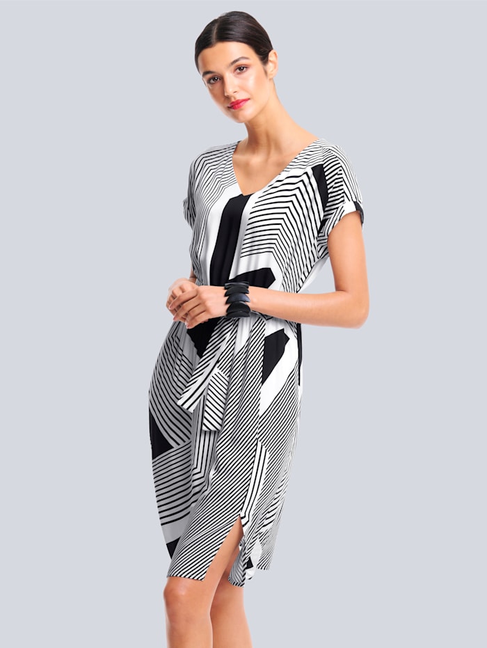 Alba Moda Šaty s celoplošným grafickým potiskem, Černá/Přírodní bílá
