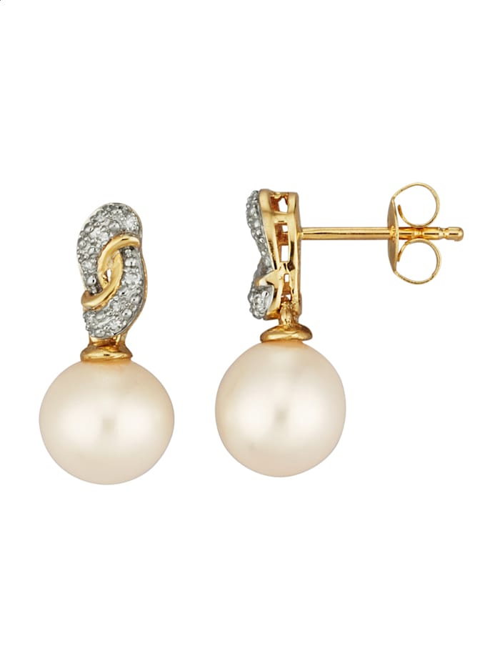 Amara Perles Boucles d'oreilles avec perles de culture d'eau douce et diamants, Blanc