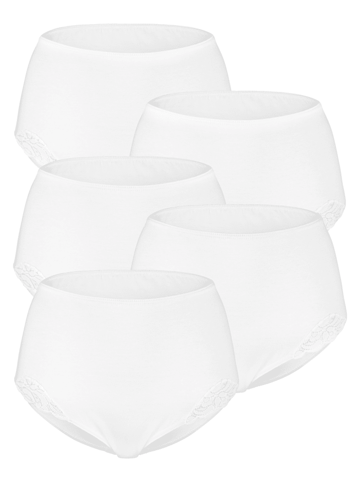 Harmony Taillenslips im 5er-Pack mit hübschen Spitzeneinsätzen, Weiß