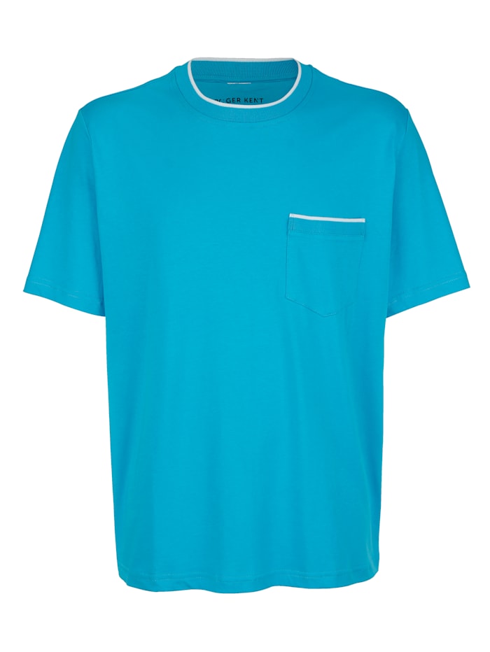 Roger Kent T-shirt met contrastkleurige details, Turquoise