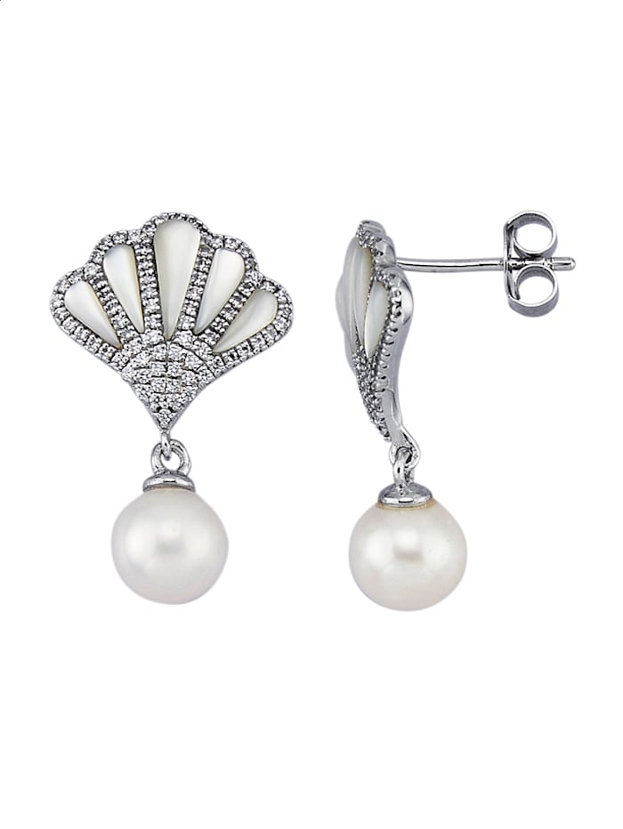 Amara Perles Boucles d'oreilles avec nacre et perles d'eau douce, Blanc