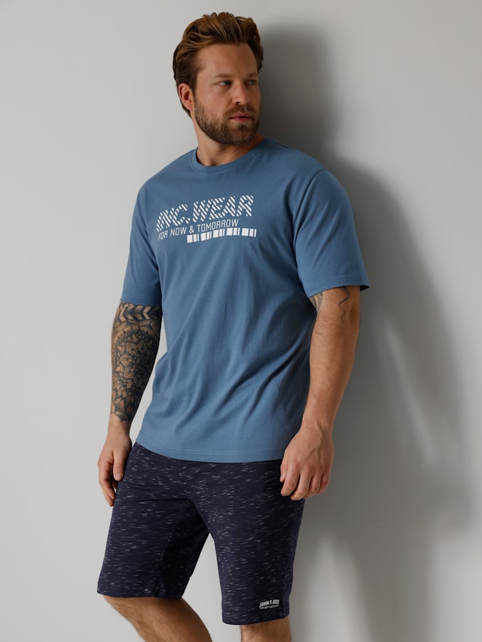 John F. Gee T-Shirt aus reiner Baumwolle, Rauchblau