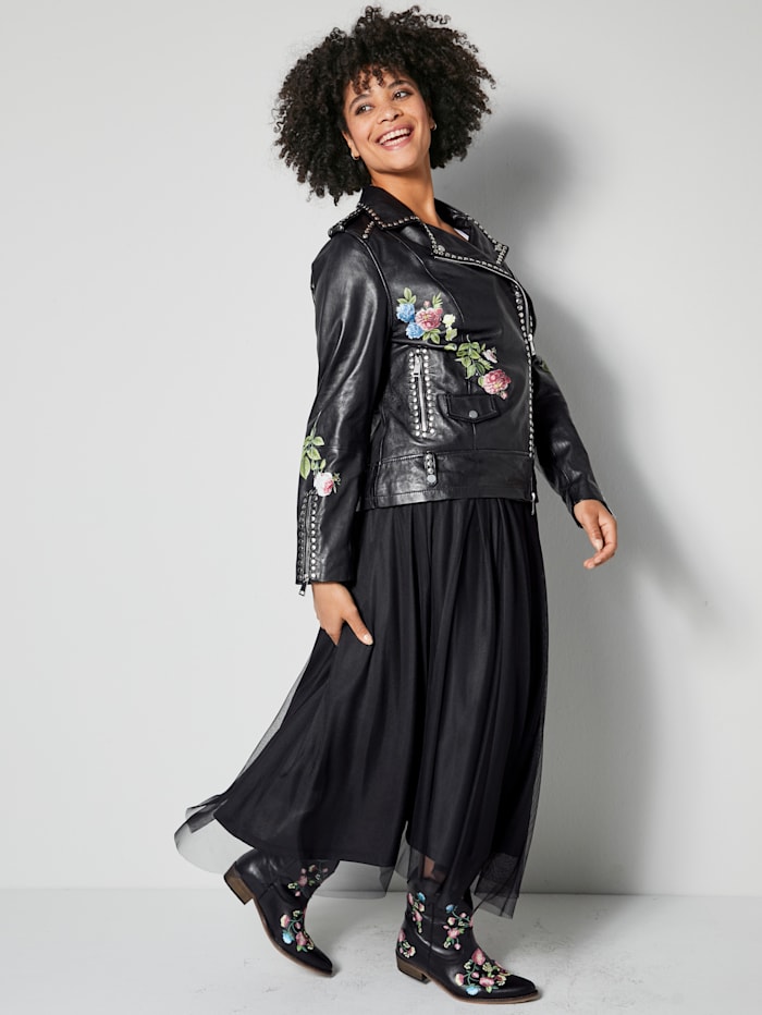Quagga grillen Gezichtsvermogen Angel of Style Leren jas met bloemen- en klinknageltjesversiering | Klingel