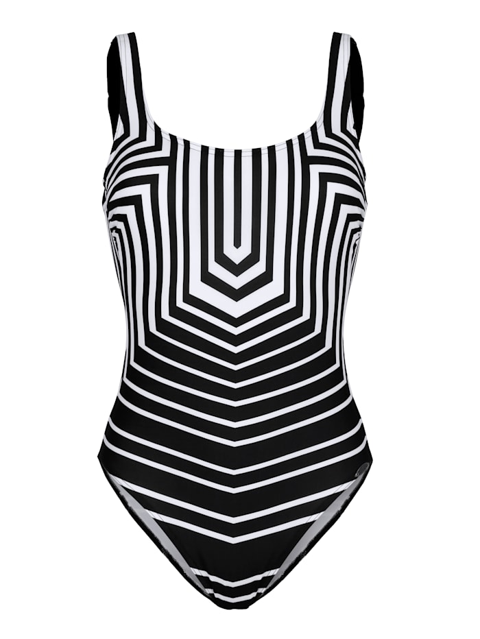 Sunflair Swimsuit in a trendy graphic print, Black/White