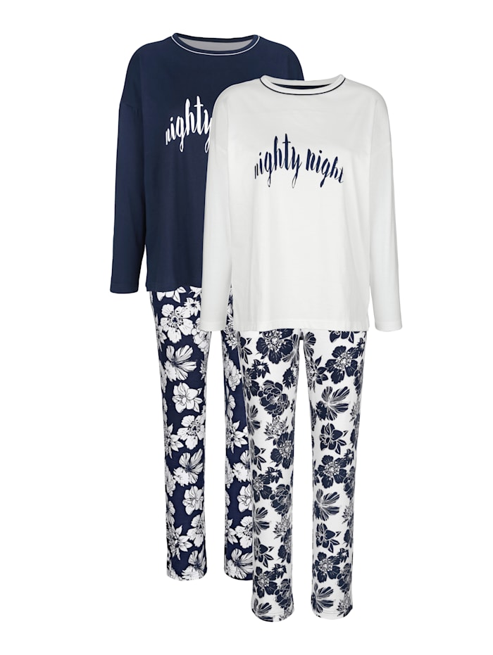 Harmony Pyjama's per 2 met bloemendessin, Marine/Wit