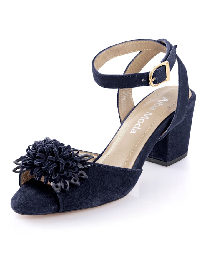 Alba Moda Sandalette aus weichem Ziegenveloursleder, Marineblau