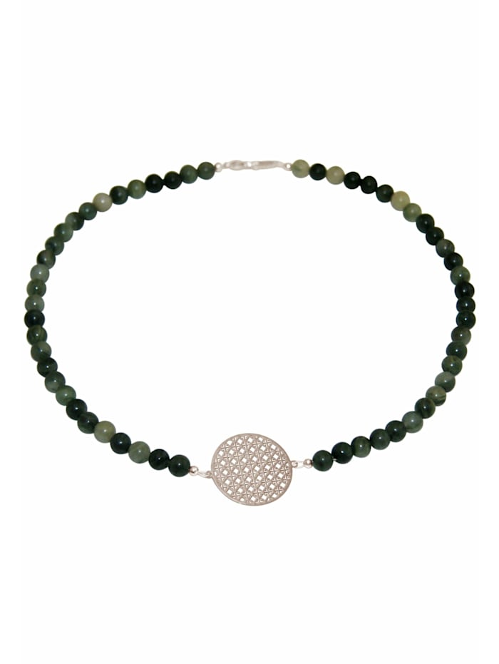 GEMSHINE Halskette Choker: Yoga Mandala und Jade Edelsteine Farbverlauf, silver coloured