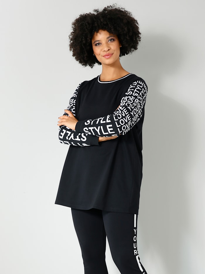 Angel of Style Sweatshirt mit bedruckten Ärmeln, Schwarz/Weiß