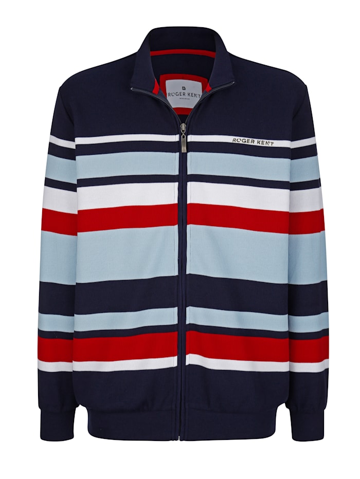 Roger Kent Sweatshirt mit feiner Ripp-Struktur, Marineblau/Weiß/Rot