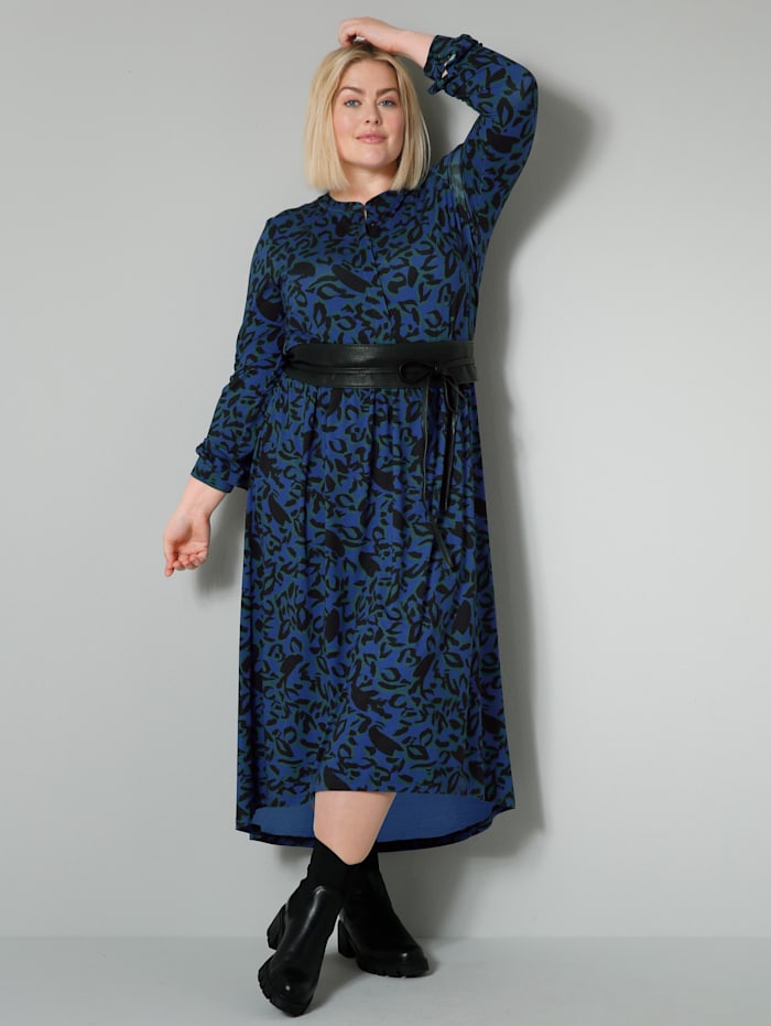 Sara Lindholm Jersey-Kleid mit farbbrillantem Animal Print, Blau/Dunkelgrün/Schwarz
