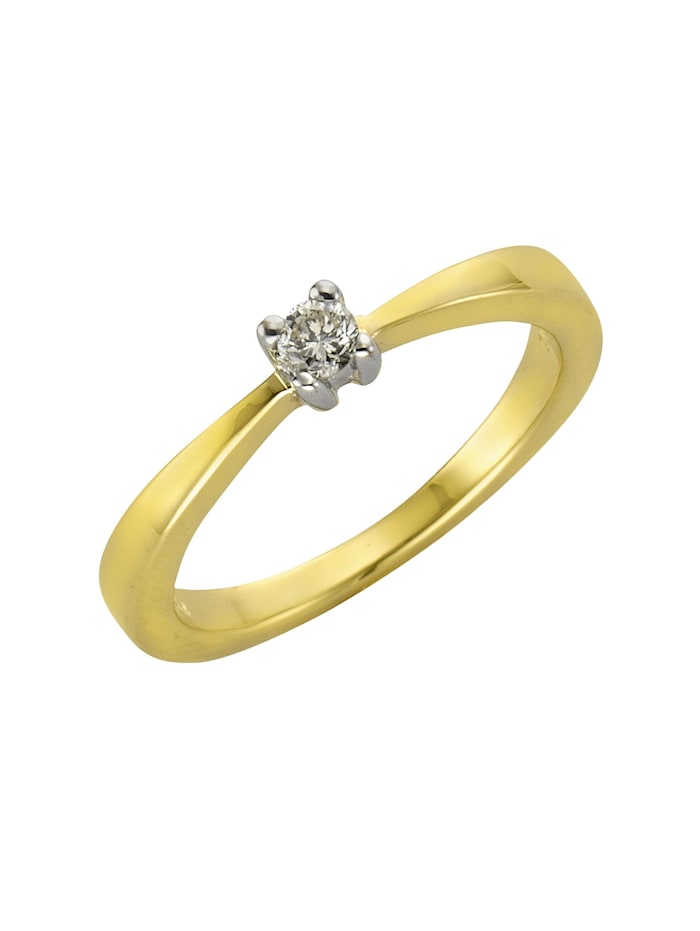 Diamonds by Ellen K. Ring 375/- Gold Brillant weiß Glänzend 0,10ct., gelb