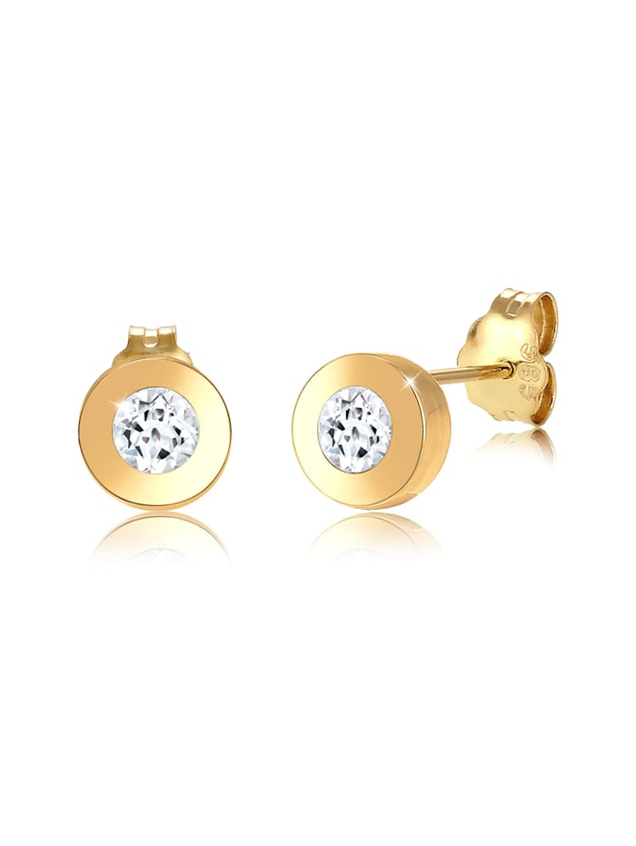 Elli Premium Ohrringe Basic Zart Kreis Geo Topas Edelstein 585 Gelbgold, Gold