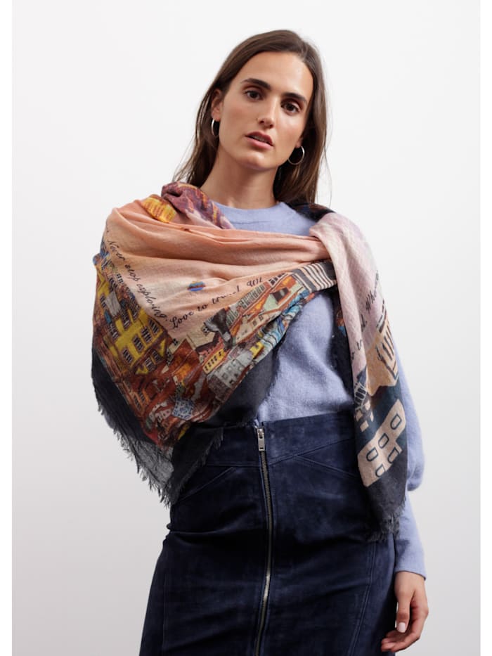 Edel-Tuch aus Wolle und Modal mit coolem Skyline-Print