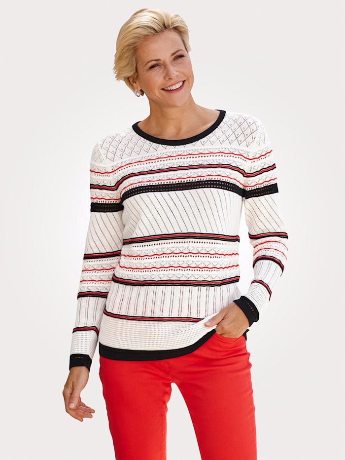 MONA Jumper with a striped pattern, White/Black/Red